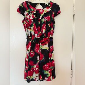 Chord Cap Sleeve Floral Belted Dress